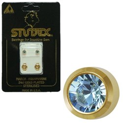 STUDEX Birthstone studs - reg bezel gold - march / aquamarine